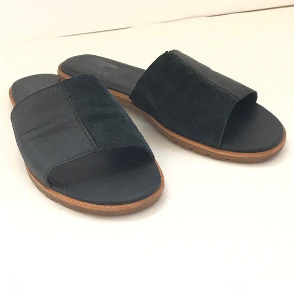 SOREL Ella ll Slide Sandals Leather Slip On Black Sandals Women’s Size 9 - Picture 16 of 16